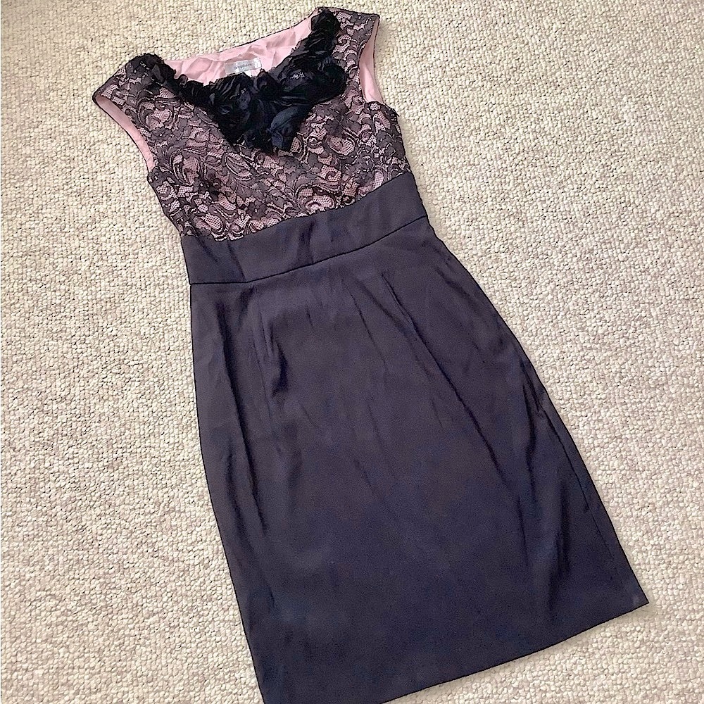 EUC Dress Barn Pink Black Lace Dress Cocktail Career Church 4